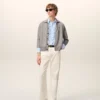 Chemise ajustée à manches longues en coton bleu à volants