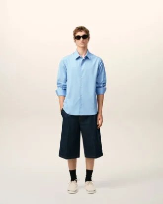 Chemise Ami de Coeur en coton bleu brodée par un tailleur