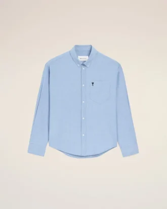 Chemise Ami de Coeur en coton bleu, coupe carrée et brodée