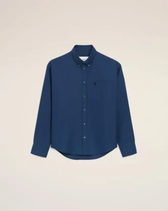 Chemise Ami de Coeur en coton bleu, coupe carrée et brodée