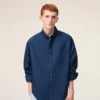 Chemise Ami de Coeur en coton bleu, coupe carrée et brodée