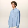 Chemise Ami de Coeur en coton bleu, coupe carrée et brodée