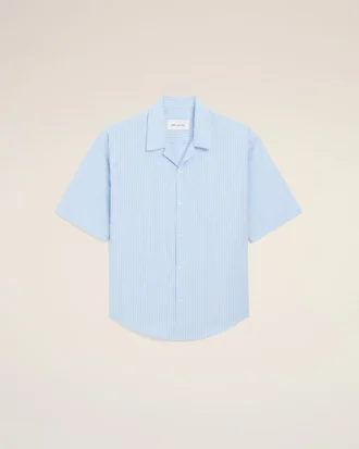Chemise Ami de Coeur à manches courtes en coton bleu, coupe carrée