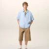Chemise Ami de Coeur à manches courtes en coton bleu, coupe carrée