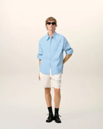 Chemise ample Ami de Coeur à col pointu en coton bleu