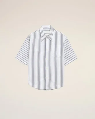 Chemise ample Ami de Coeur à manches courtes en coton rayé blanc