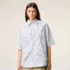 Chemise ample Ami de Coeur à manches courtes en coton rayé blanc