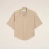 Chemise carrée Ami Paris à manches courtes et broderie, couleur beige