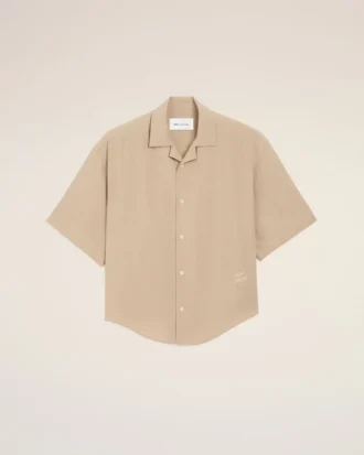 Chemise carrée Ami Paris à manches courtes et broderie, couleur beige