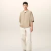 Chemise carrée Ami Paris à manches courtes et broderie, couleur beige