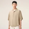 Chemise carrée Ami Paris à manches courtes et broderie, couleur beige