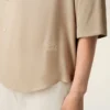 Chemise carrée Ami Paris à manches courtes et broderie, couleur beige