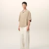 Chemise carrée Ami Paris à manches courtes et broderie, couleur beige