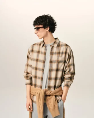Chemise carrée à carreaux beiges Ami de Coeur en toile