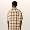 Chemise carrée à carreaux beiges Ami de Coeur en toile