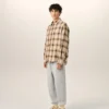 Chemise carrée à carreaux beiges Ami de Coeur en toile