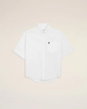 Chemise carrée en coton blanc brodée Ami de Coeur