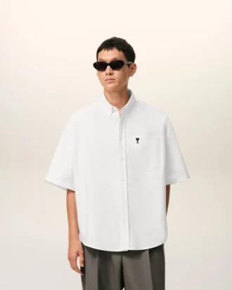 Chemise carrée en coton blanc brodée Ami de Coeur