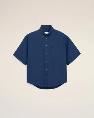 Chemise carrée en coton bleu brodée « Ami de Coeur »