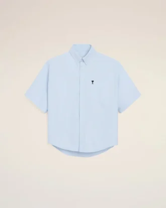 Chemise carrée en coton bleu brodée « Ami de Coeur »