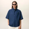 Chemise carrée en coton bleu brodée « Ami de Coeur »