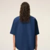 Chemise carrée en coton bleu brodée « Ami de Coeur »