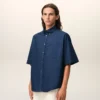 Chemise carrée en coton bleu brodée « Ami de Coeur »