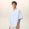 Chemise carrée en coton bleu brodée « Ami de Coeur »