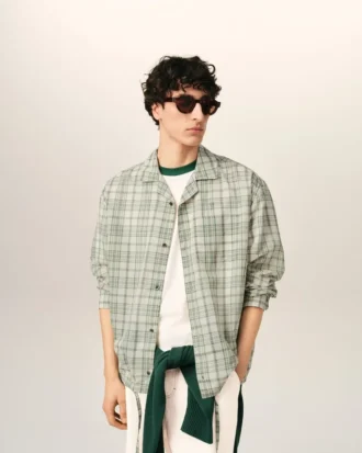 Chemise carrée en coton à carreaux verts