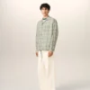 Chemise carrée en coton à carreaux verts