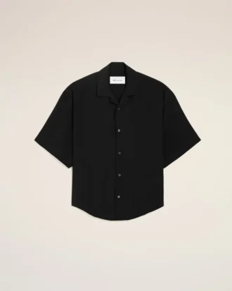 Chemise carrée noire à manches courtes brodée Ami Paris