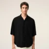 Chemise carrée noire à manches courtes brodée Ami Paris