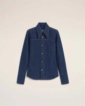 Chemise à col pointu en coton bleu