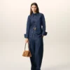 Chemise à col pointu en coton bleu