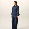 Chemise à col pointu en coton bleu