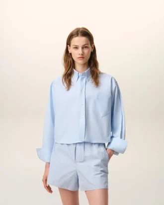 Chemise courte en coton bleu gaufré Ami de Coeur