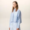 Chemise courte en coton bleu gaufré Ami de Coeur