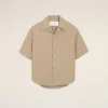 Chemise large à manches courtes et col camp en coton beige