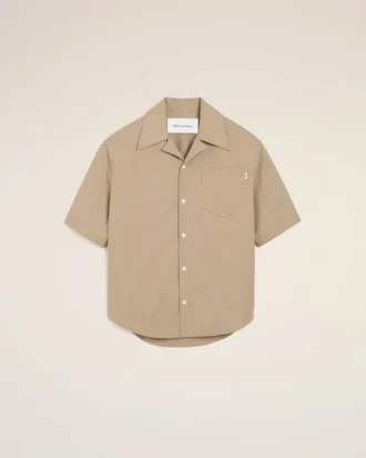 Chemise large à manches courtes et col camp en coton beige