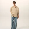 Chemise large à manches courtes et col camp en coton beige