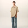 Chemise large à manches courtes et col camp en coton beige