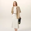 Chemise large à manches courtes et col camp en coton beige