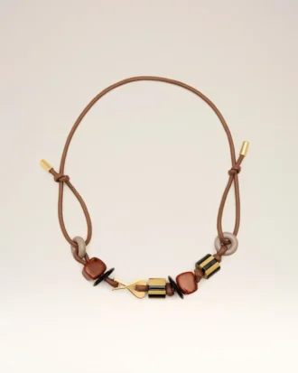 Collier Ami de Coeur en cuir marron et perles