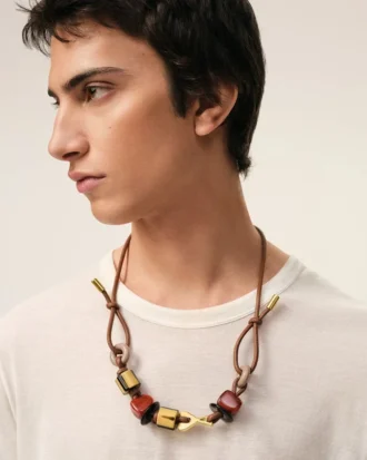 Collier Ami de Coeur en cuir marron et perles