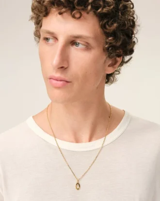 Collier avec pendentif « 0 » martelé en laiton doré
