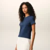 Cotton Blue Ami De Coeur Cropped T-Shirt