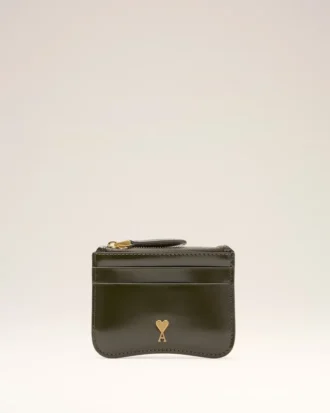 Cuir de vachette vert Porte-cartes zippé Paris Paris