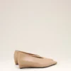 Escarpins à talons compensés et bout pointu en cuir d&rsquo;agneau beige