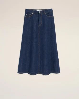 Jupe longue en coton bleu