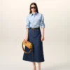 Jupe longue en coton bleu
